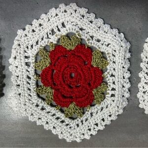 Hand-Crocheted Flower Hexagon Motifs – Set of 8